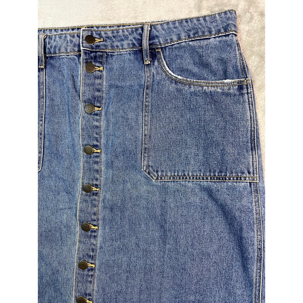 Old Navy Button Front Denim Skirt Size 16 XL Blue Jean A-Line Midi - Picture 3 of 6